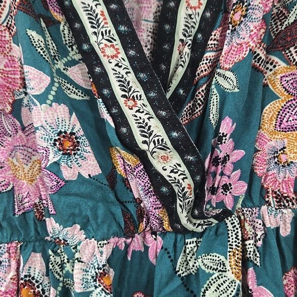 Maurices Teal Floral Flutter Sleeve V Neck Mini Dress Work School Casual Pockets - Picture 5 of 11